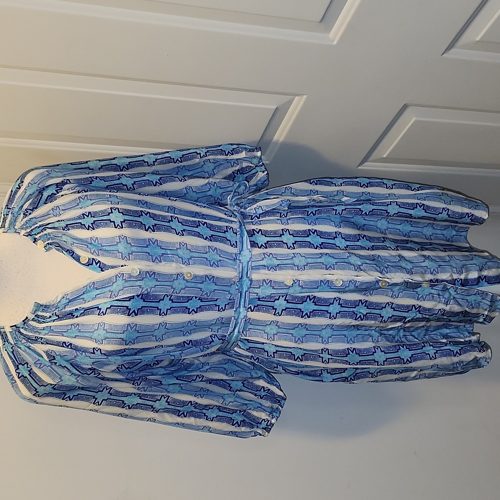 Tucker Silk Dress Blue Medium W Belt Button